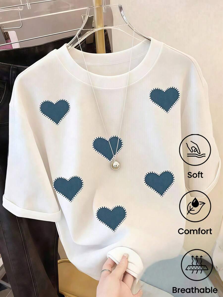 180 g Hecho en México, Moda Primavera/Verano 2026 Camiseta de manga corta, Estampado de dibujos animados, Estilo para parejas, Ropa interior/exterior, Cuello redondo informal para la oficina, Top unisex de una pieza - Blanco - Ver 1