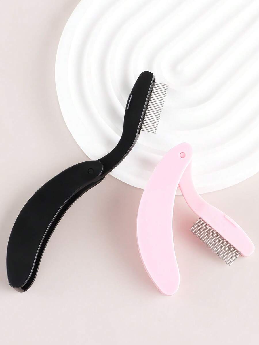 ronshadow 2pcs/Set Multifunctional Folding Steel Lash Comb, Eyebrow & Eyelash Grooming Brush, Portable Design For Makeup Novice - Multicolor - View 1