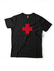 Sommerliches Rettungsschwimmer-T-Shirt mit Rotkreuz-Aufdruck auf dem Rücken | Lässiges Unisex-Kurzarmshirt mit Rundhalsausschnitt, weiß mit rotem Rettungsschwimmer-Emblem, maschinenwaschbar, ganzjährig bequem für Strand und Pool. Locker und komfortabel. - Zurück - Übersicht 12