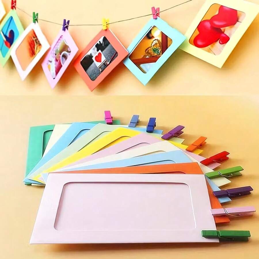 21pcs 6-Inch Paper Photo Frame, Black Multi-Colored Cardboard Photo Hanging Box - Home, Office, Wedding And Party Decorative Clip Photo Display | Suitable For Birthdays And Graduation Ceremonies, Photo Display (Random Colors) - one-size - View 1