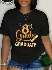 Camisetas gráficas Manga Corta para mujer, 100% algodón, para graduación de 8º grado, graduados de escuela secundaria, nivel 8, camiseta unisex para hombre y mujer, camisetas clásicas cómodas, camisetas de cuello redondo de gran tamaño, estilo vintage. - Negro - Ver 5