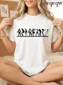 Camiseta Estilo UrbanoJackson King Of Pop Dance Silhouette Graphic T Shirts Women, Iconic Moves Print Oversized Tee, Summer Tops, Vacation Fits Women, Summer Fits For Women, Music Festival Fit, Retro Concert T Shirtssummer Outfits For Women,Camiseta informal negra de cuello redondo para hombre, camisas para niños, ropa para niñas, conjuntos de chicas de televisión, conjuntos a juego para madre e hija, adecuados para regalos de San Valentín, unisex - Blanco - Ver 1