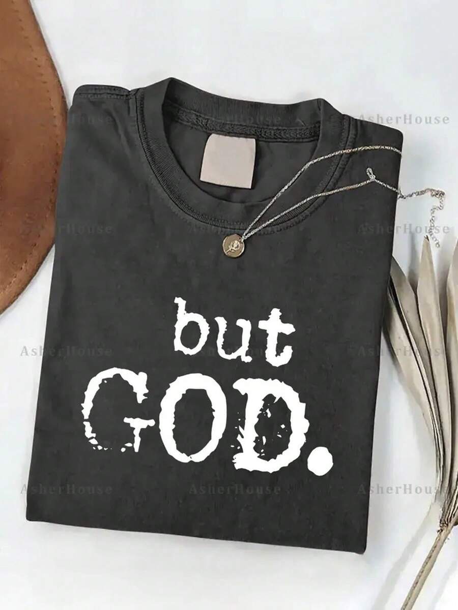 Camiseta lavada de 230 g para hombre y mujer, con estampado 'God's Regret', hecha de algodón batik de alta calidad, lavable a máquina, tiene un cierto grosor adecuado para el verano, actividades al aire libre y como regalo para las vacaciones. - Negro - Ver 1
