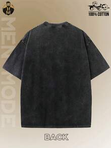 Pure Cotton T-Shirt With White Goose Print, Oversized Style For Men And Women, Casual Round Neck, Short Sleeve, Weight 230 Grams, 100% High Quality Pure Cotton, Thick And Durable, Vintage Wash, Elegant. - 黑色 - 查看 2