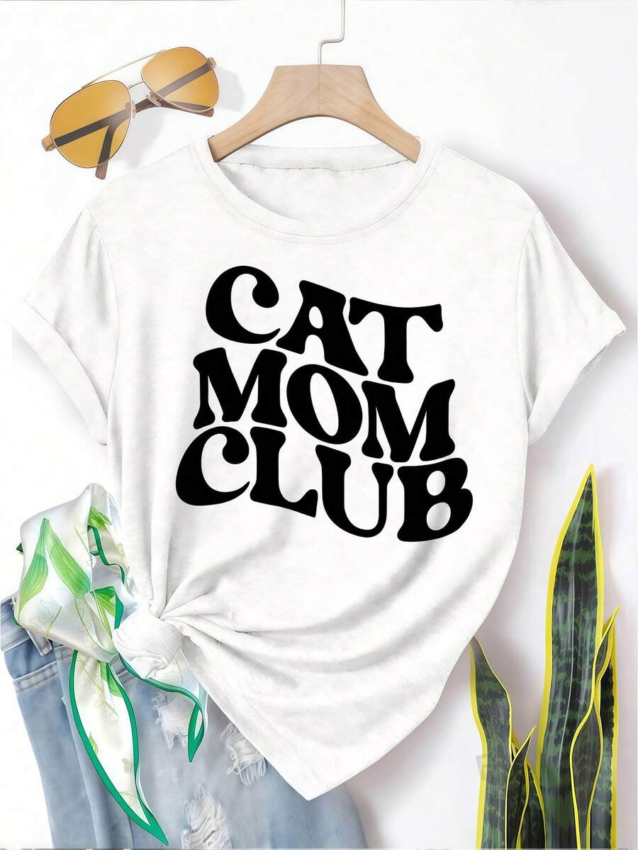 Camiseta casual retro con estampado del Club de Mamás de Gatos, regalo para el Día de la Madre, suave y agradable al tacto, transpirable, de corte ajustado y versátil, de secado rápido y transpirable, fresca y no pegajosa, elástica y cómoda, muy adecuada. - Blanco - Ver 1