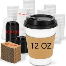 300 Pcs Disposable Paper Coffee Cups With Lids And Sleeves, 12oz 16oz Thickened Paper Cups, Heat Insulated Waterproof Leak Proof To Go Coffee Cups, Hot Cold Drink Paper Cups For Coffee Tea Office Home Picnic Party Takeaway Supplies - 12 Oz - View 13