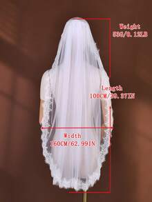 1 Peça Véu de Noiva de Renda Longo de 2m, Acessório Elegante para Vestido de Casamento, Adequado para Casamento Catedral - Multicolorido - Visão 15