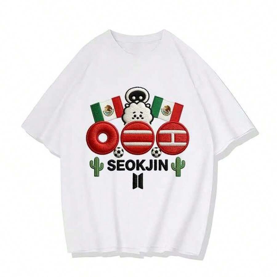 ¡Por el EJÉRCITO! Playera Jin Edición México, Diseño Cactus y Fútbol, Efecto Estampado Bordado - Negro - Ver 1