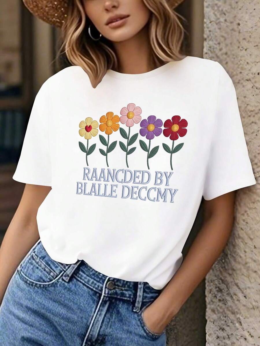 Camiseta de Comodidad Pura para Mujer, Estilo Ético Básico | Estilo casual, ligeramente elástico, con patrón geométrico, cuello redondo, adecuado para primavera/verano. Camiseta de manga corta cómoda y versátil. - Blanco - Ver 1