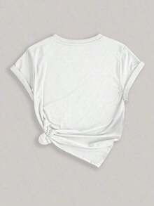 1 pieza de camiseta para mujer , cuello redondo, manga corta, estampado animal, estilo casual, minimalista para uso diario, holgada y cómoda, top vintage y lindo, 180g, 100% algodón. - Blanco - Ver 2