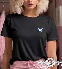Camiseta de Mujer con Bandera Escocesa en el Pecho, Fútbol y Rugby de Escocia, 5 Colores, Camisetas de Moda, Tops Cómodos, Camisetas Modernas - Negro - Ver 1