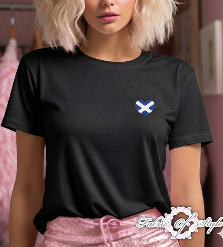 Camiseta de Mujer con Bandera Escocesa en el Pecho, Fútbol y Rugby de Escocia, 5 Colores, Camisetas de Moda, Tops Cómodos, Camisetas Modernas - Negro - Ver 1