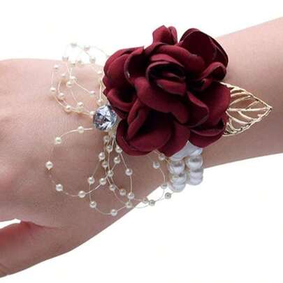 Bộ 6 vòng hoa đeo cổ tay, hoa đeo cổ tay cho phù dâu, hoa hồng giả, trang trí tiệc cưới.