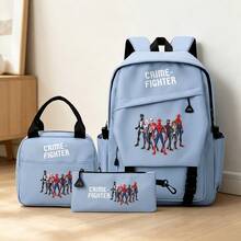 Miniso Marvel Spider-Man Multiverse Crime-Fighter 3 PiecesLight Blue Backpack Set Laptop Bag With Insulated Bag & Pencil Case Suitable For Office, Study And Travel - Baby Blue - View 2