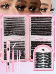 2560片 640簇單簇假睫毛接睫毛套組 9-16mm混長單簇睫毛組 含睫毛膠與密封膠 睫毛鑷子 睫毛簇 睫毛套組 - 黑色 - 查看 1