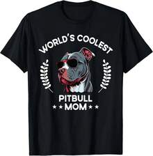 Camiseta 100% Algodón Unisex para Mujer, "La Mamá de Perros Más Genial del Mundo" - Pitbull - Negro - Ver 2