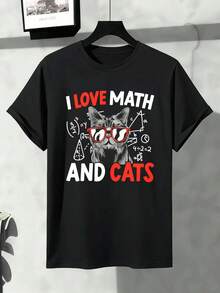 Men's T-Shirt With Fun Cat And Math Graphics. Quality Fabric, Comfortable Fit, Hip-Hop Street Style, Large, Impactful Print. - Black - View 2