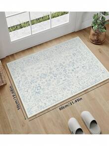 1pc Bohemian Style Paris Garden Printed Carpet, Suitable For Living Room, Bedroom, Dining Room, Dorm, Office And Other Home Decor, Non-Slip Vintage Farmhouse Style Rug - Baby Blue - View 2