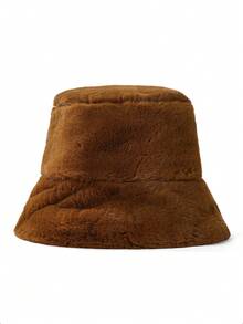 1pc Milky White Faux Rabbit Fur Soft Bucket Hat, Fluffy Thick Warm Material Keeps You Cozy, Puffed Design Flatters Face, Versatile Solid Color Suitable For Various Autumn/Winter Outfits, Effortlessly Creates Soft, Relaxed Korean-Style Winter Look, Essential Warm & Stylish Accessory - Fisherman's Hat - View 17