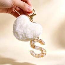 1 pieza Llavero con corazón de letra de resina beige y borla para mujer, accesorio creativo de estilo lindo como regalo para amigos - blanquecino - Ver 6