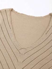 Blusa sin mangas de punto de unicolor con diseño calado para mujer - Caqui - Ver 5