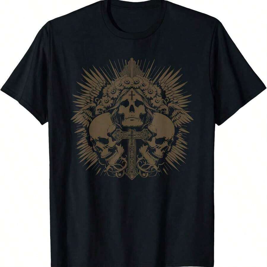 Camiseta de manga corta con cuello redondo y estampado de huevos de Pascua con calaveras, estilo bandana, ideal para mamás mexicanas y niñas.220 g de algodón, estampado por un lado. - Burdeos - Ver 1