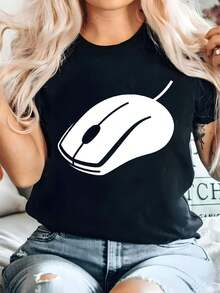 Camiseta de Cuello Redondo para Mujer YC260116017, Sin Estampado, Estilo Cyberpunk, Corte Holgado, 100% Algodón D110 - Negro - Ver 7