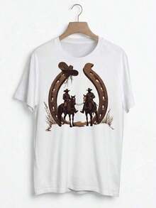 1 blusa Camia Country con estampado de animales, caballos, herradura y sombrero, 100% algodón premium (PROMOCIÓN) 180g 100% algodón - Blanco - Ver 1