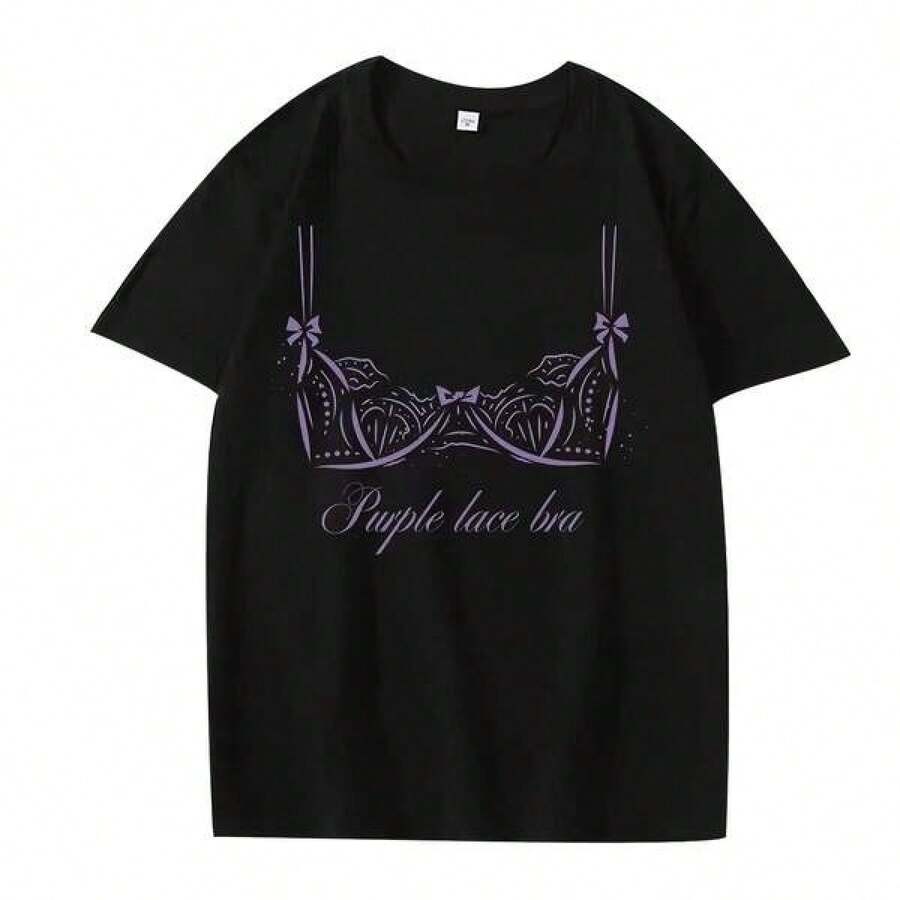 2026 Camiseta Unisex con Encaje Morado, Estilo Tate McRae, para Hombre y Mujer, Moda,  Caliente, Manga Corta - Negro - Ver 1