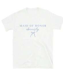 Camisetas unisex casuales de primera calidad, estilo oversize para mujer, regalo para dama de honor, camiseta con lazo para dama de honor, regalo para dama de honor, camiseta holgada para mujer, perfecta para fiestas o como regalo, suave y cómoda. - Blanco - Ver 3