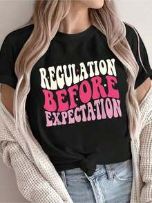 Camiseta Vintage de Algodón 100% Algodón, Estilo Groovy, Antes de lo Esperado, Linda, ABA SLP, Cuello Redondo, Manga Corta, Camiseta para Mujer, Camisetas Gráficas para Mujer, Tops para Uso Diario - Negro - Ver 1