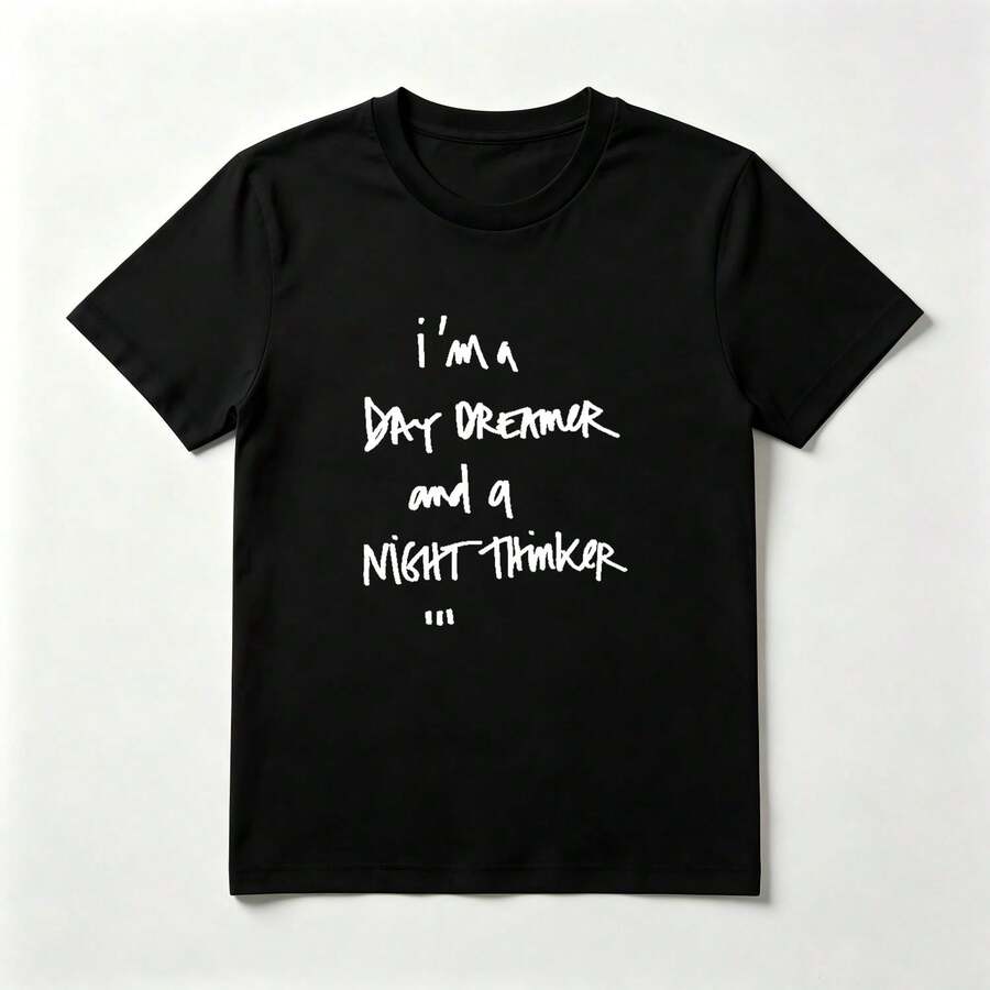 Caligrafía Blanca Playera de Algodón Negro con Diseño Minimalista - Negro - Ver 1