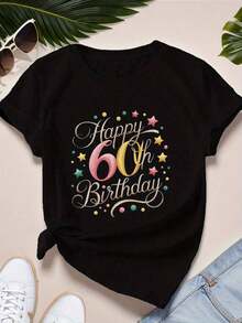 Camiseta deportiva de manga corta personalizada para mujer, talla grande, con motivo de celebración del 60º cumpleaños. - Camiseta unisex de algodón, estilo vintage urbano, corte holgado, manga corta y cuello redondo. - Negro - Ver 6