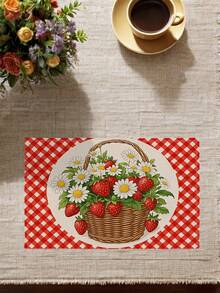 2/4/6 Pcs Hydrangea Butterfly Lemon Strawberry Apple Printed Linen Placemats Farmhouse Style Rectangular Heat Resistant Table Mats For Home Kitchen Dining Party Decoration - Red - View 4