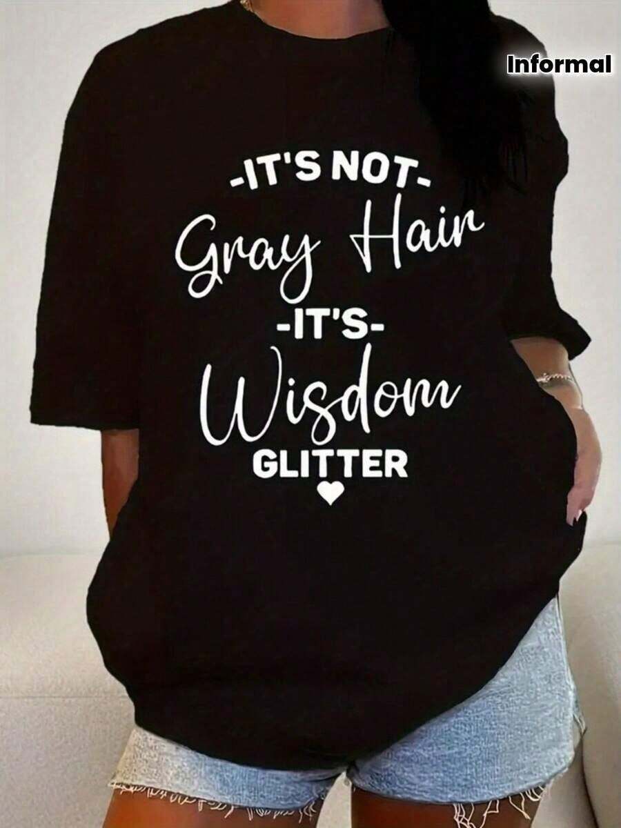 Camiseta única Y2K con diseño inspirador que dice No es cabello canoso es brillo de sabiduría perfecta para lucir un estilo moderno y divertido ideal para todas las ocasiones y destacar tu autenticidad en cada paso - Negro - Ver 1