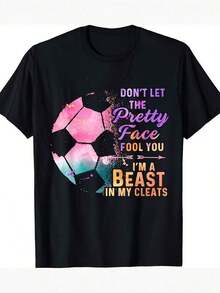 Camiseta única con diseño de balón de fútbol y frase impactante no te dejes engañar por la cara linda soy una bestia en mis zapatos ideal para amantes del deporte y la moda Y2K atrévete a destacarte con este estilo moderno y fresco disponible en talla única - Negro - Ver 12