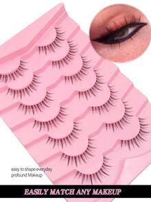 7 Pairs Natural Lightweight Clear Band Lashes, Wispy Lashes, Full Strip Soft Natural Realistic Korean Style Girl Group False Eyelashes - Black - View 5