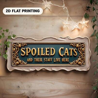 [2D Flat] Room Decor "Lazy Cats And Their Staff Live Here" Sign - Humorous Wall Art For Bar, Garden, Living Room And Farmhouse, Bar Wall Decor | Vintage Wall Art | Sign, Perfect Choice For Room Decoration