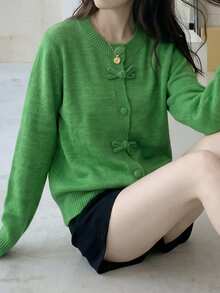 JIANHU Spring Butterfly Knit Cardigan, Short Design, Suitable For Petite Figure, Elegant Versatile, Create Fashionable Look - Green - View 11