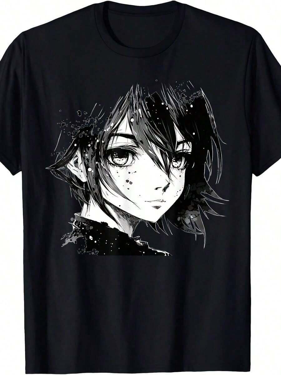Camiseta de manga corta con cuello redondo y estampado vintage para mujer, estilo urbano, top casual de primavera/verano, ropa de mujer 100% algodón transpirable. |   Diseño exquisito |   Suelto y cómodo |   Fácil de combinar | - Negro - Ver 1