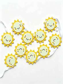 10pcs/Set Bohemian Style Sunshine Banner Decor, Felt Artificial Flower "Here Comes The Sun" Hippie Beaded Hanging Decor, First Circumnavigation, Bohemian Aesthetics, Indoor/Outdoor Decor, Baptism, Birthday, Double-Layer Design, Thick Material - View 6