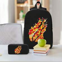 Prestonplayz Pizza Backpack Set, 3 Piece Backpack Set With Lunch Box Pen Box , High Capacity Bookbag Lunch Bag Pencil Case Workplace Travel - 1 - Xem 8