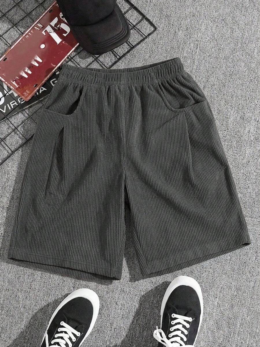 Pantalones cortos de pana con bolsillos en ángulo para adolescentes - Gris Oscuro - Ver 1