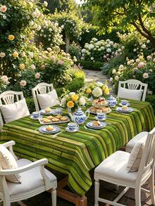 1/2pcs Tablecloth, Bamboo Pattern Tablecloth, Polyester Material, Suitable For Kitchen, Dining Room, Coffee Table, Picnic, Camping, Countryside Decor, Square Or Round Shape Available, Tabletop Protection, Holiday Decoration, Natural Fresh Style - Multicolor - View 6