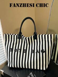 Esta bolsa de mano casual pero elegante con rayas multicolor presenta asas de cuero, letras 3D y una gran capacidad, lo que la hace adecuada para estudiantes y profesionales que la pueden usar a diario, incluyendo ir a clase, ir al trabajo y hacer compras. - Multicolor - Ver 1