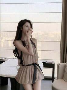 Women Short Dresses - Apricot - View 9