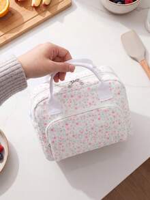 Insulated Lunch Bag For Women Men Waterproof Thermal Insulated Lunch Box Bento Pouch Dinner Insulation Bag Student Thickened – Cute Floral, Bow & Strawberry Print, Corduroy Lunch Tote With Handle & Zipper, Large Capacity Cooler Bag For Work, School, Picnic, Camping, Perfect Christmas Gift For Family, Friends, Teachers & Moms - 粉紅玫瑰 - 查看 5