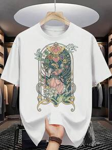 Camiseta 100% para hombre - Manga corta, cuello redondo, impresión digital, cómoda para todas las estaciones, lavable a máquina, ideal para salidas diarias, cuello redondo, diseño circular, camiseta casual de verano Muscle Freaks  Art Nouveau Ilustración estilo anime - Negro - Ver 6