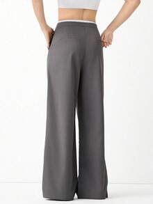 Mujeres Pantalones anchos de moda y casuales con diseño de cintura ajustable con lazo - Gris - Ver 2