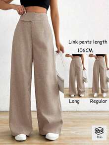 Pantalones de mujer casuales de cintura alta asimétricos con piernas anchas - Café integral - Ver 4